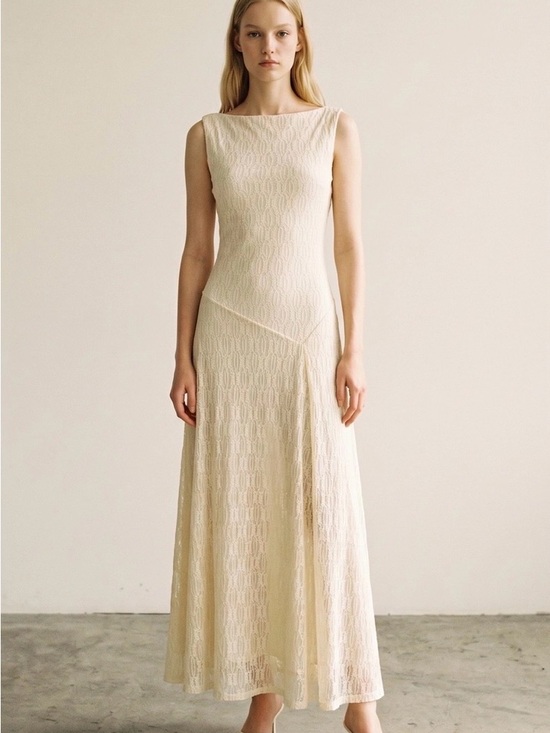 Isalis Dresses & Skirts - Sleeveless Cream Lace Maxi Dress with Boat Neck